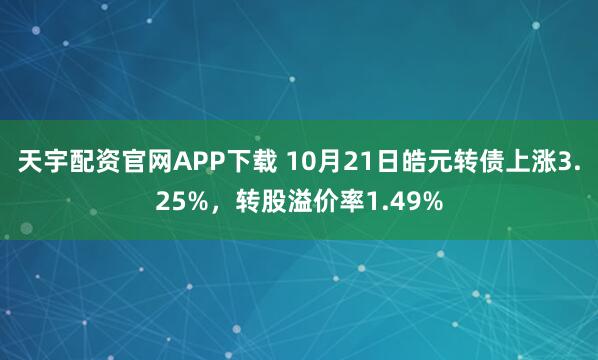 天宇配资官网APP下载 10月21日皓元转债上涨3.25%，转股溢价率1.49%